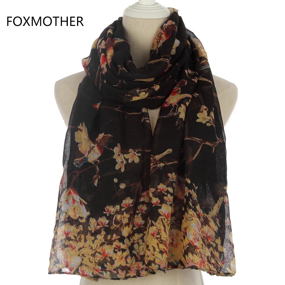 Женский Длинный шарф FOXMOTHER серый небесно голубой на ветках дерева зима 2019|scarf