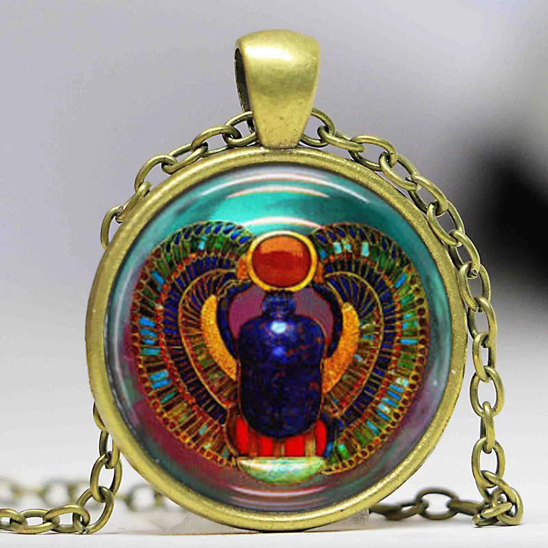 Ожерелье с подвеской скарабей стеклянная плитка ожерелье египетское бижутерия