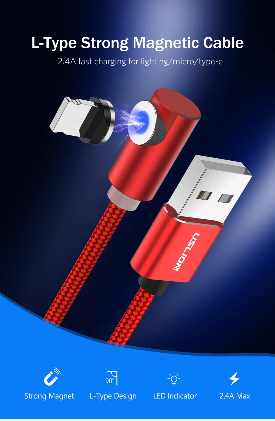 USLION Магнитный Micro USB кабель type-c Зарядка для iPhone samsung Магнитная Зарядка адаптер type C кабели для мобильных телефонов шнур