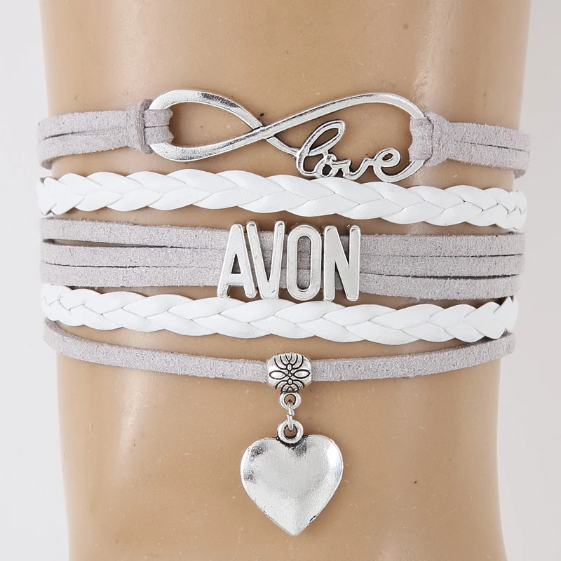 (10 шт./лот) Бесконечность любовь AVON Подвеска для браслета в форме сердца кожаный