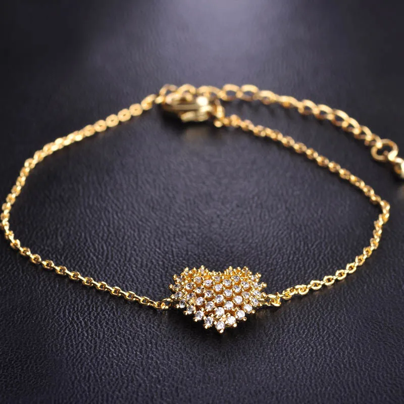 Blucome Полный Кристаллы В Форме Сердца Браслеты Для Женщин Девушки позолоченные