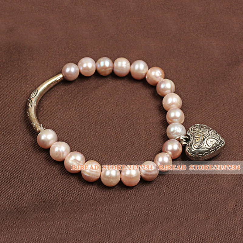 Ретро Простой Элегантный Стиль 7-8 мм натуральный розовый пресноводный жемчуг