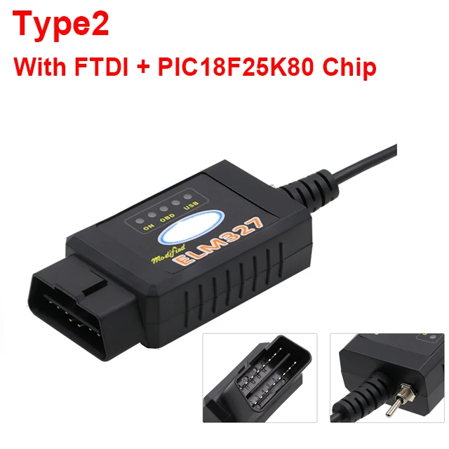 Type2 USB version ELM327 USB V1.5 модифицированный для Ford CH340+ 25K80 чип HS-CAN/MS-CAN MINI ELM 327 Bluetooth OBD2 сканер OBDII диагностический инструмент - Цвет: Type2 USB version