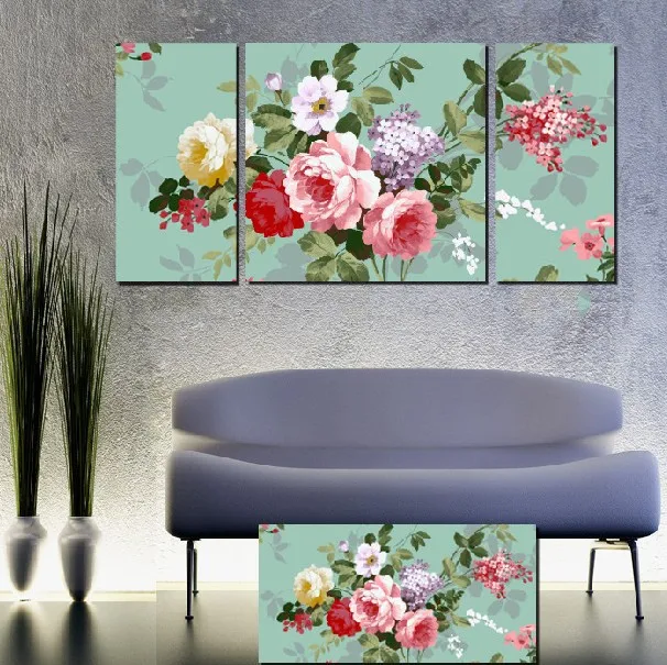 Hot 3 Panel Modern Painting Home Decorative Art Picture Paint on Canvas Prints Beautiful Chinese roses 2 | Дом и сад