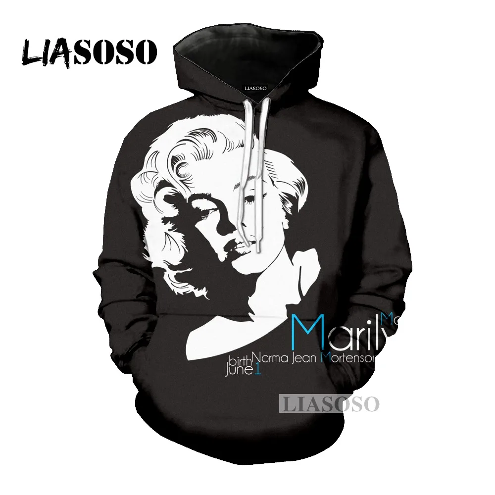 LIASOSO последние модные толстовки с капюшоном Сексуальная Богиня Мэрилин Монро