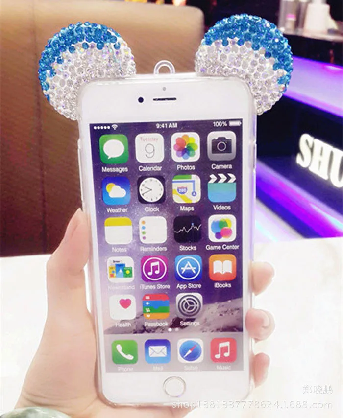 Мультфильм Микки Горный Хрусталь 3D Маус Уши Чехлы Для iPhone 6 S 7 плюс SE 5 5S Мягкий