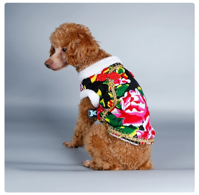 Китайский Новый год одежда для собак зима осень цветок курта традиционной