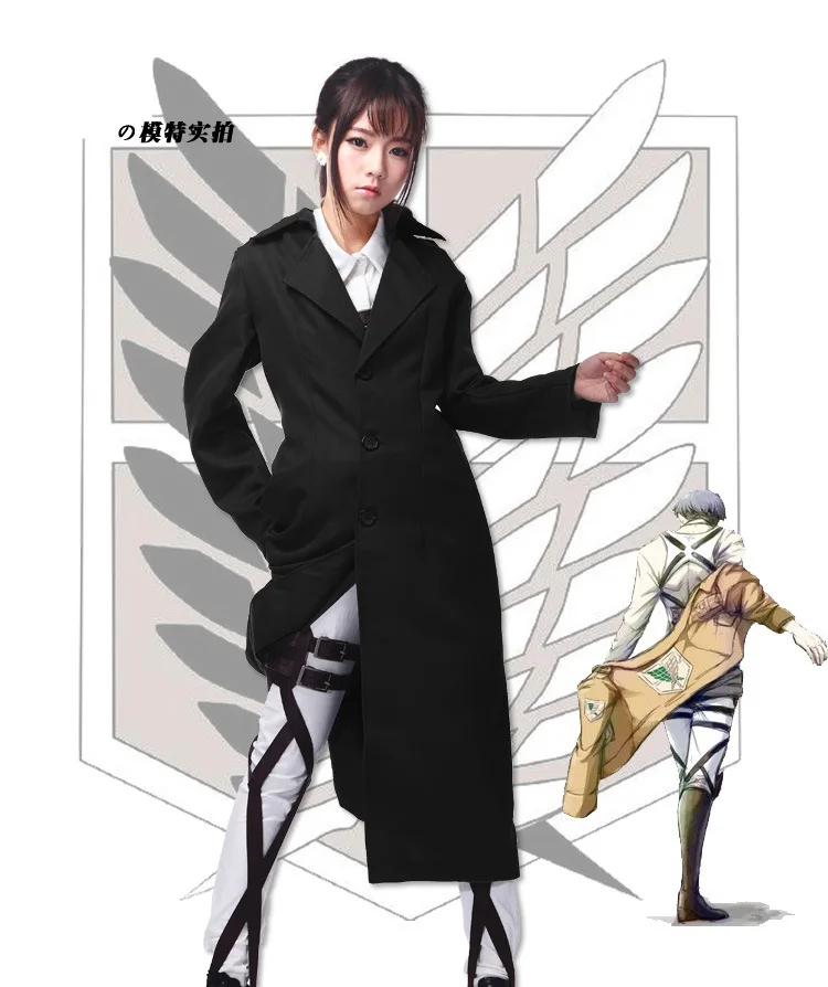 Shingeki no Kyojin Леви ривайл куртка плащ Взрослый Хэллоуин Косплей Костюм атака на Титанов Ветровка черная
