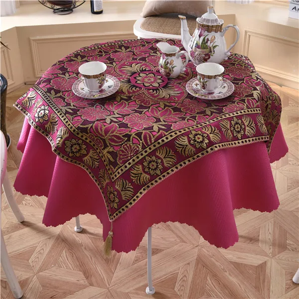 Rose Red 6 цветов, 2 шт./набор, квадратная+ круглая Роскошная жаккардовая скатерть с блестками для стола, банкета, свадьбы, красного цвета, вечерние скатерти - Цвет: Rose Red