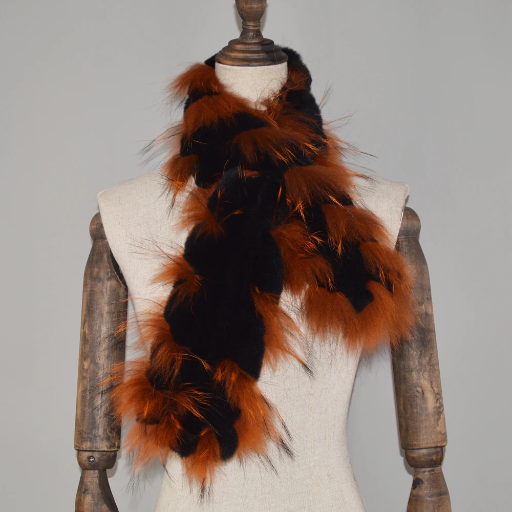 2020 New Women Winter Genuine Fox Fur Scarfs Lady Warm Knit Real Rex Rabbit Muffler 100% Natural Soft Scarves |