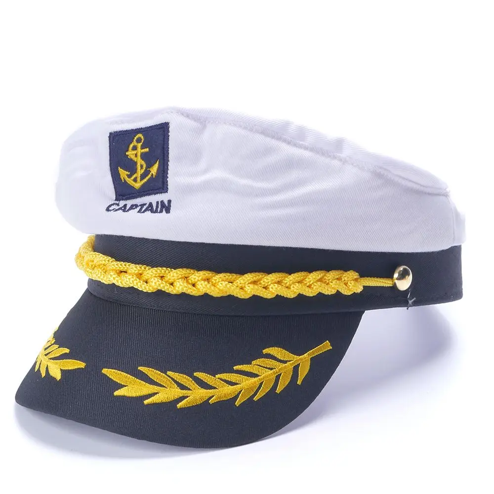 

2021 New stylish White Yacht Captain Navy Marine Skipper Ship Sailor Military Nautical Hat Cap Costume Adults Party Fancy Dress