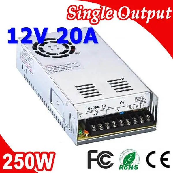 S-250-12 250W 12V 20A Transformer LED Switching Power Supply 110V 220V AC to DC 12V output