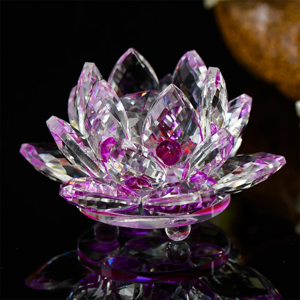 Crystal Lotus Flower Crafts Glass Paperweight Fengshui Ornaments Figurines 80/100/120/140/200mm Lilac Color Home Wedding Decor | Дом и сад