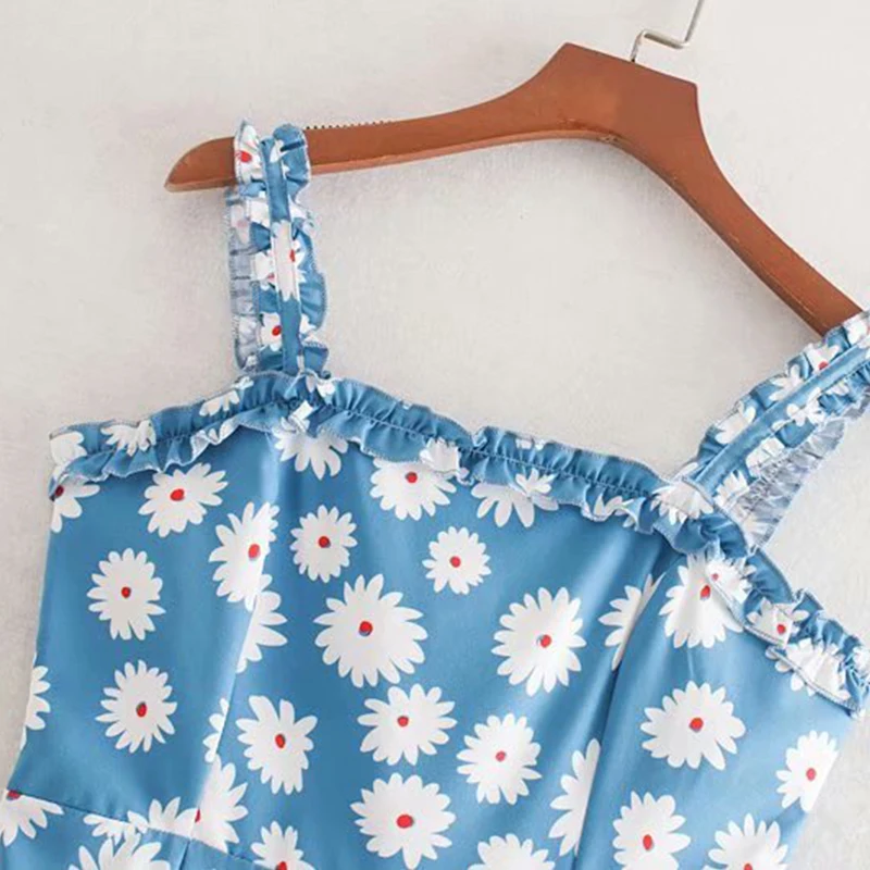 Женская одежда платье 2019 с принтом маргаритки гофрированный ремень вырезом