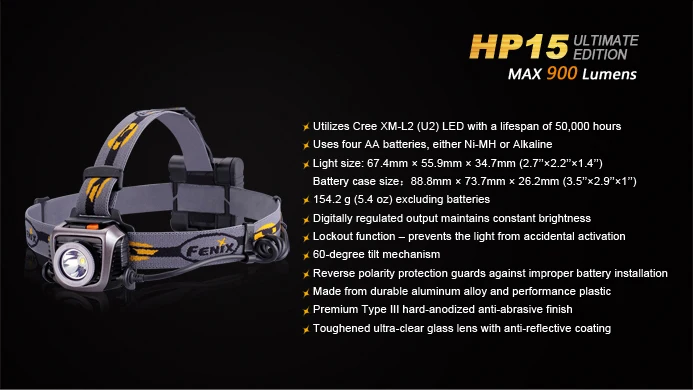 Fenix HP15UE Cree XM-L2 светодиодный налобный фонарь 900 люмен + бесплатная доставка | Лампы и