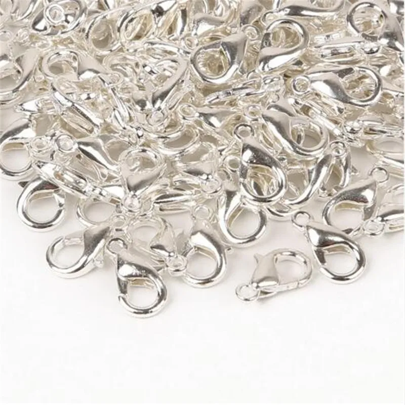 Silver 50 шт. 10/12/14 мм металлические карабины, крючки, станок и серебро/золото омара, крючки, станок для изготовления ювелирных изделий DIY Браслеты Цепочки и ожерелья - Цвет: Silver