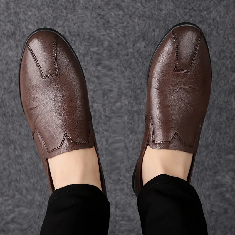 

2021 New Fashion Men's Shoes Casual Genuine Leather Loafers Man Brown And Black Slip On Shoe Male Driving Shoes For Men Hot Sale