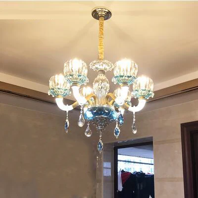 6 light Европейский Хрустальная люстра Гостиная Спальня лампа современный ресторан магазин КТВ синий led лампы кристалла современный люстры люстра шары современный люстра кольца белые светильник потолочный люстра - Цвет абажура: 6 light