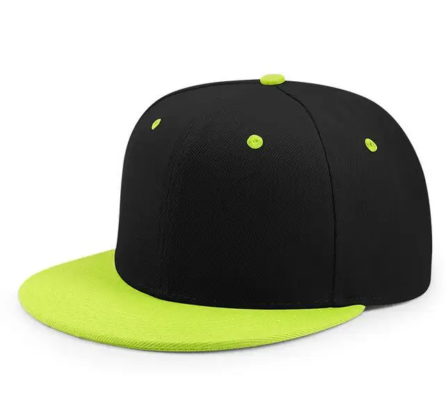 fluo green black С фабрики бейсбольная кепка Embroidey дети/Дети кепки в стиле хип-хоп Плоские полями Лоскутная бейсбольная кепка с индивидуальным логотипом взрослые солнцезащитные шапки для мальчика - Цвет: fluo green black