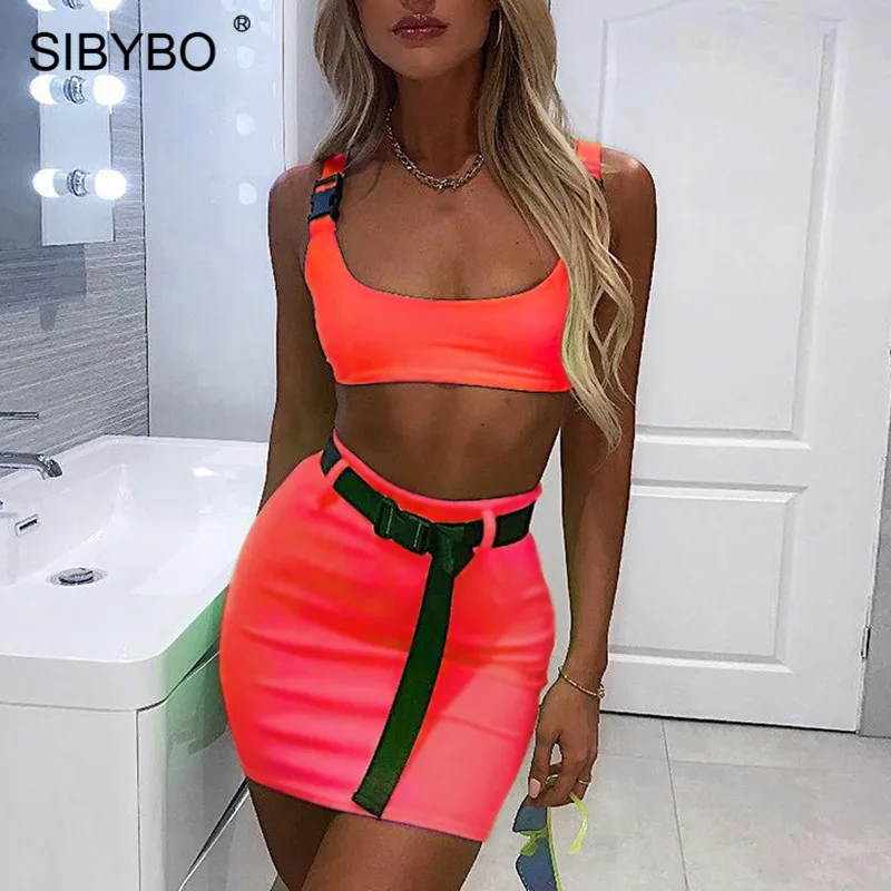 Rose Red Женский комплект с регулируемыми лямками Sibybo, из двух предметов, сексуальное платье без рукавов с высокой талией и поясом, однотонное мини-платье на лето, короткая одежда для пляжной вечеринки - Цвет: Rose Red