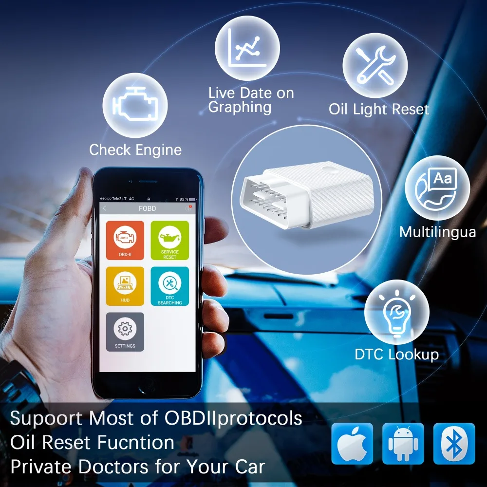 Fcar FOBD Авто диагностический сканер через Bluetooth для Android/IOS Поддержка OBD диагностики