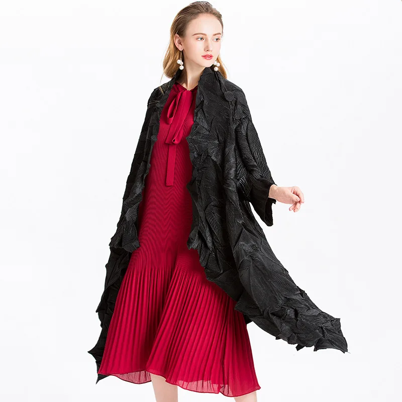 Женский Асимметричный Тренч Changpleat плиссированный однотонный длинный кардиган