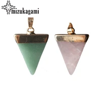 1pcslot 2542mm golden copper bound natural stone green aventurine triangle big pendant for diy jewelry finding accessories