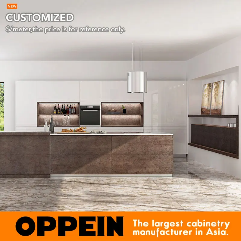 Modern Luxury Wooden Kitchen Cabinet with Natural Sintered Surface Island (OP16-L22) |