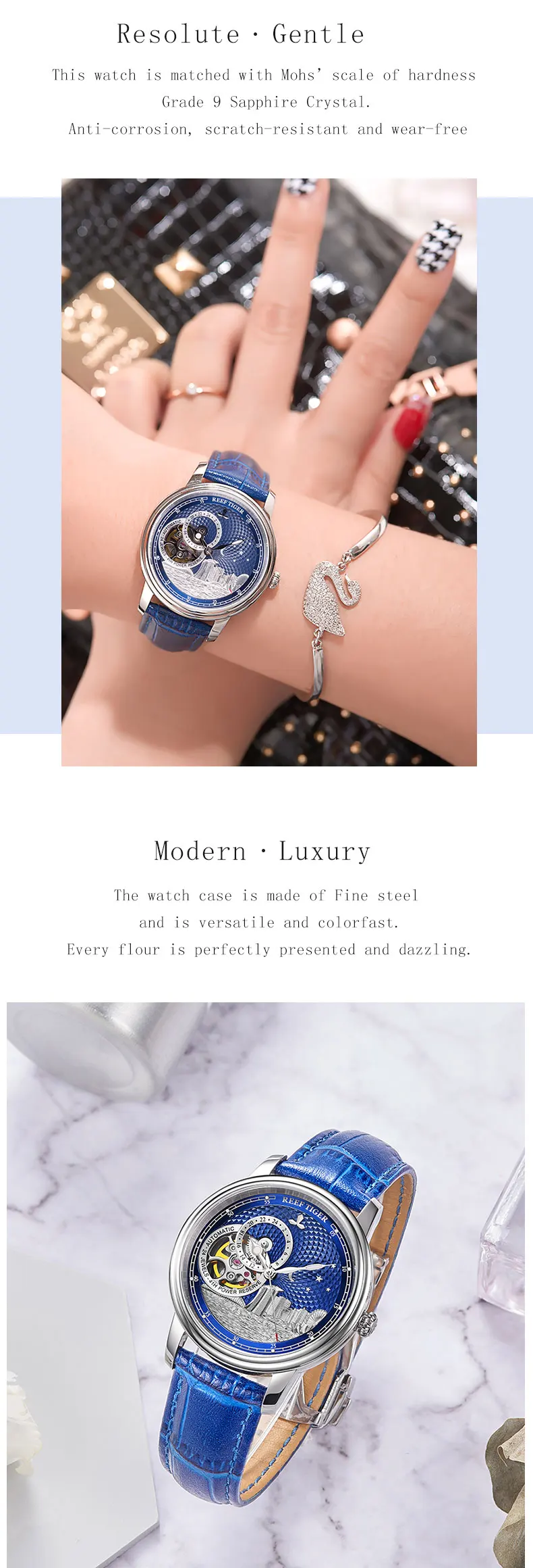 Reef Tiger/RT Роскошные Брендовые женские часы женские Reloj Mujer автоматические сапфировые Кристальные водонепроницаемые часы Relogio Feminino RGA1739