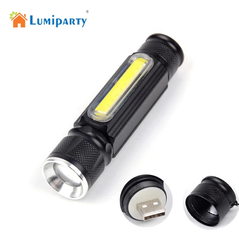 LumiParty USB 5000лм светодиодный фонарик с магнитом Cob + T6 удобный перезаряжаемый