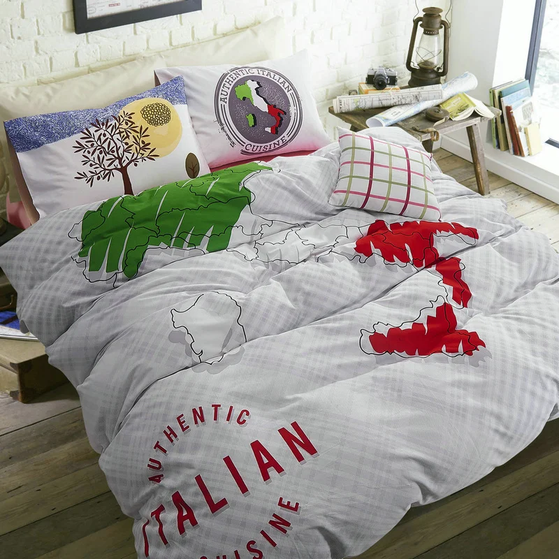 

100% Cotton Sanding Printed Flower Bedding Set Cartoon Bed Sheet set Duvet Cover Pillowcase Queen King 4pcs white red blue black