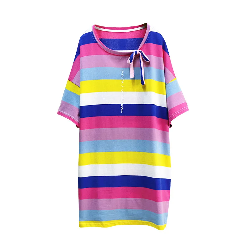 

2020 Summer New Arrival Rainbow Stripe Plus Size Tshirts Cotton Womens Plus Size Fashions Short Sleeve Rainbow Top Free Shipping