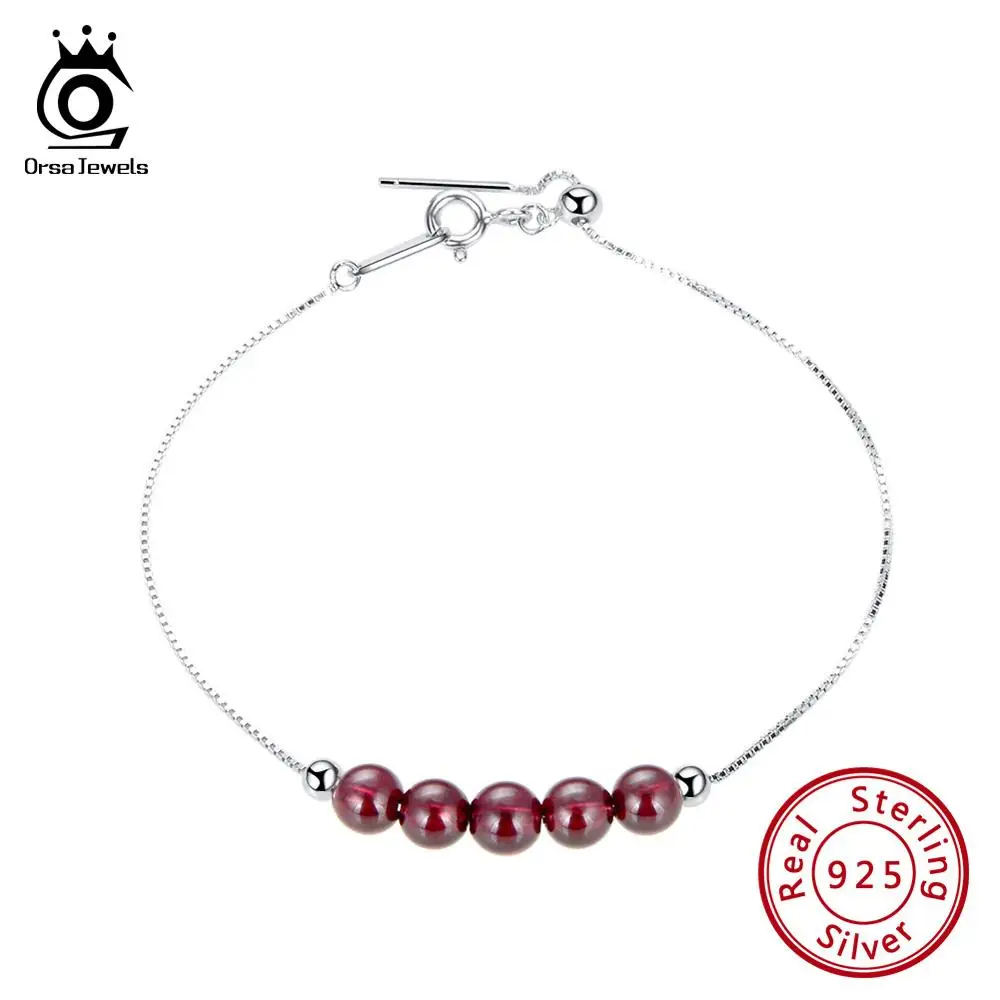 ORSA JEWELS красивые женские красные гранатовые браслеты Настоящее серебро 925 пробы 925 браслеты красивый стильный подарок ювелирные изделия SB49