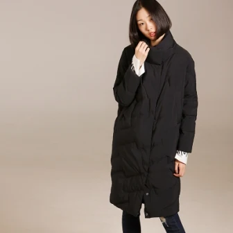 Y1803 Literary large size slim body show thickening warm standing collar long down jacket - Цвет: black