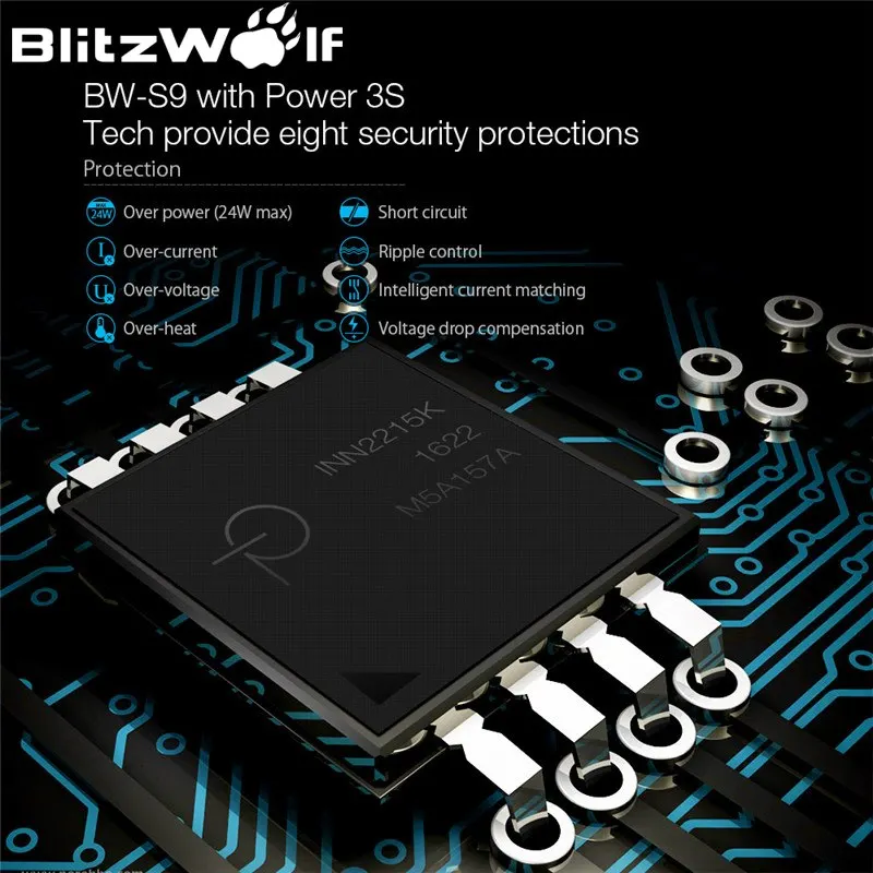 Зарядное устройство BlitzWolf BW S9 18 Вт USB QC3.0 FCP AFC BC1.2 US/EU/AU/UK быстрое зарядное для iPhone