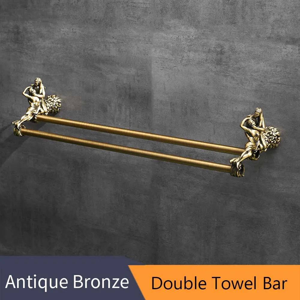 Double Towel Bar Романтическая серия Бронзовый держатель для туалетной бумаги для ванной комнаты настенный держатель для полотенец держатель для туалетной щетки аксессуары для ванной комнаты MB-0810B - Цвет: Double Towel Bar