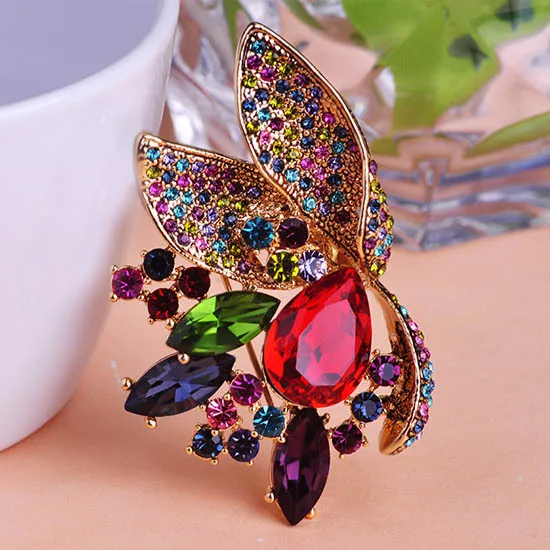 Бесплатная Доставка Новый Сплав Брошь Золото Посеребренная Цветочный Кристалл