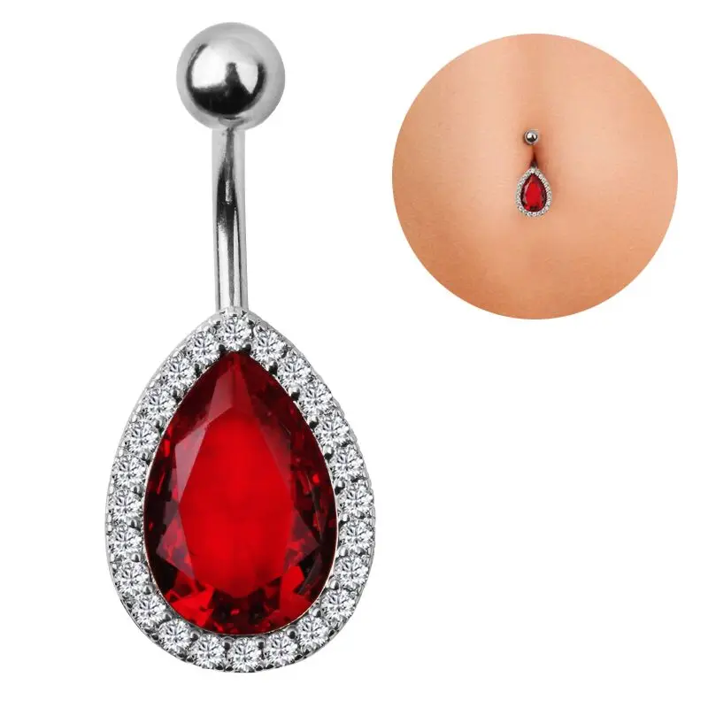 New Hot Romantic Steel Red Water Drop Zircon Navel Belly Button Ring Rhinestone Bar Star Piercing Body Jewelry Gift | Украшения и