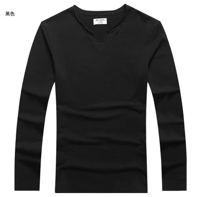 black Новая Осенняя мужская одежда, маленький v-образный вырез, эластичная футболка с длинным рукавом, мужская повседневная хлопковая тонкая Приталенная футболка в европейском стиле T951 - Цвет: black
