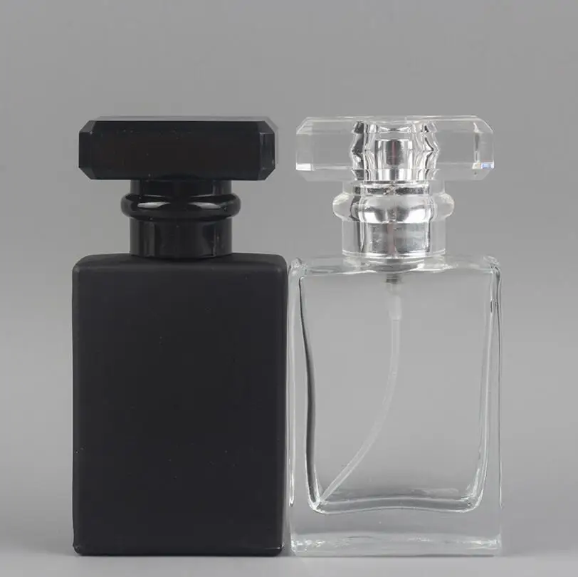

Wholesale Black and Clear 30ML Square Flat Glass Perfume Spray Portable Empty Bottle 100pcs