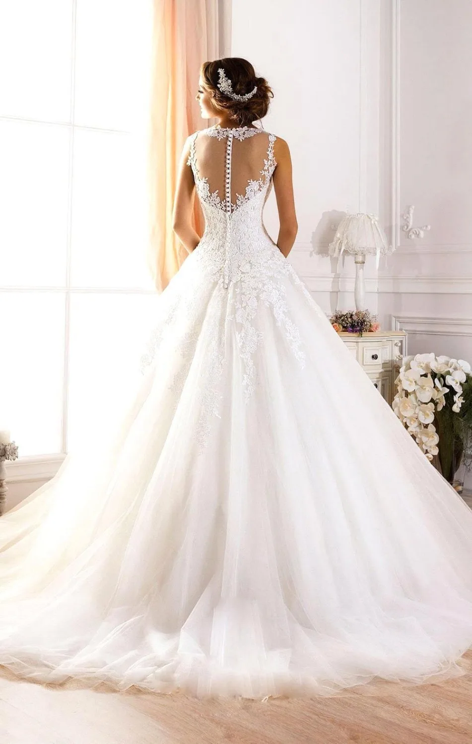 2017 на заказ Vestidos De Novia A Line Иллюзия декольте сексуальное свадебное платье с