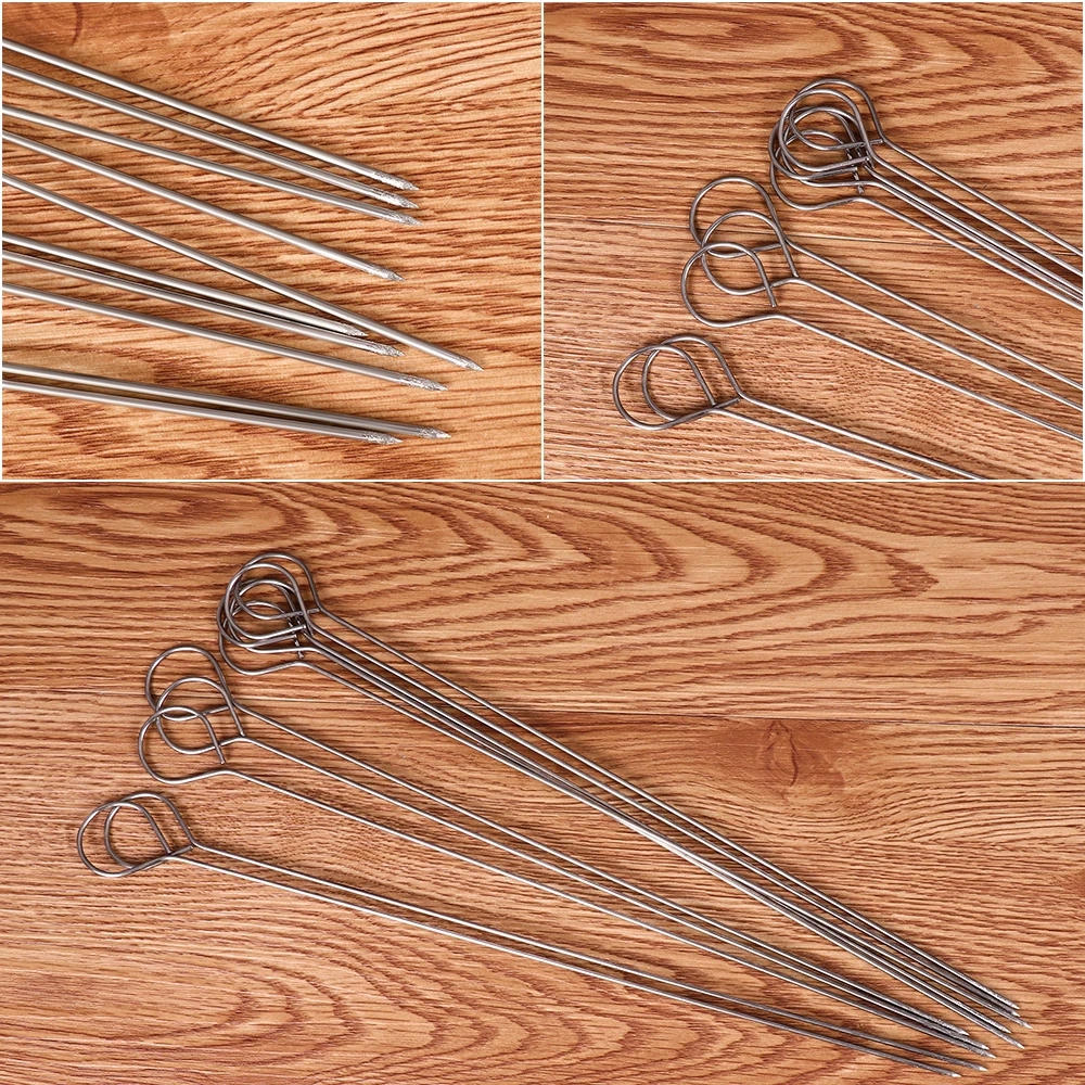 10PCS Meat Goose Durable Round Roast Skewers Stick Stainless Steel BBQ Needle Barbeque for Home&Garden Kitchen Camping Picnic