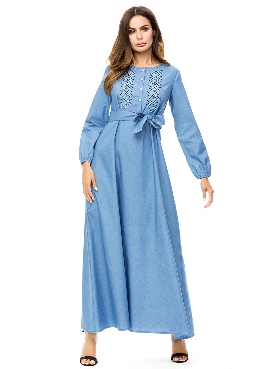 Длинное платье в богемном стиле мусульманская одежда повседневные джинсы Макси