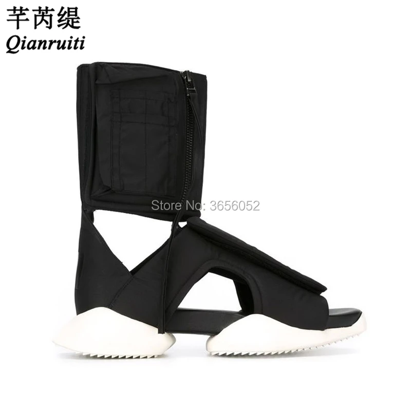 Qianruiti Fashion Runway Shoes Man Thick Rubber Flats Black Botas Hombre Open Toe Hollow Out Sabdals Platform Summer Boots Men | Обувь