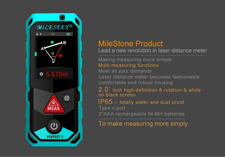 Mileseey P7 150 м 200 м Bluetooth лазерный дальномер с поворотным сенсорным экраном перезаряжаемый лазерный измеритель