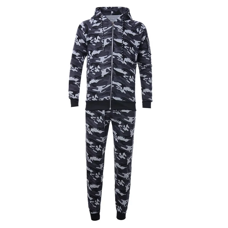 Camouflage Gray Pui men tiua осенние камуфляжные мужские костюмы из кусков, мужская спортивная одежда, спортивный костюм с капюшоном, комплект из двух предметов, на завязках, tenue de sport homme - Цвет: Camouflage Gray