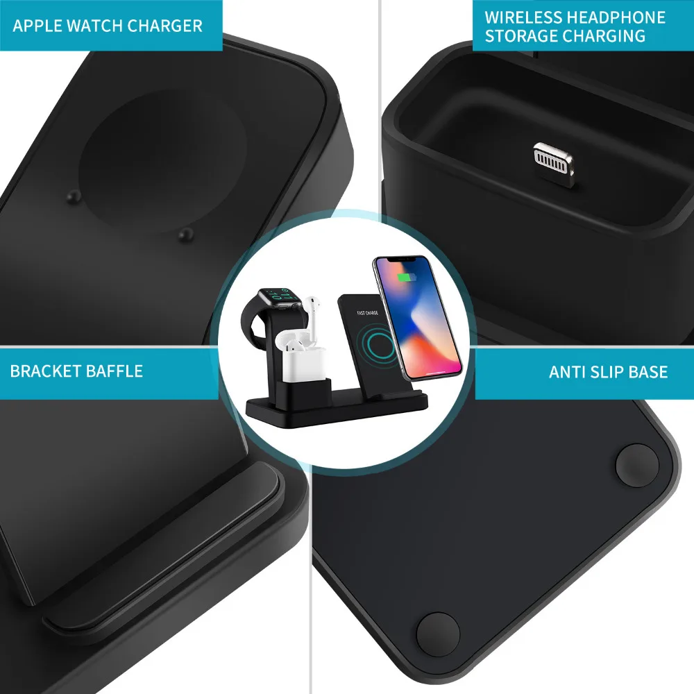 10 Вт 3 в 1 Беспроводное зарядное устройство для iPhone 11 X Xs Max XR быстрое Apple Watch QI