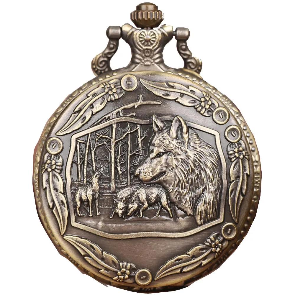 Retro Vintage Wolf Ferocious Quartz Pocket Watch Analog Pendant Necklace Men Womens Watches Chain Gift Bronze/ Black Color |
