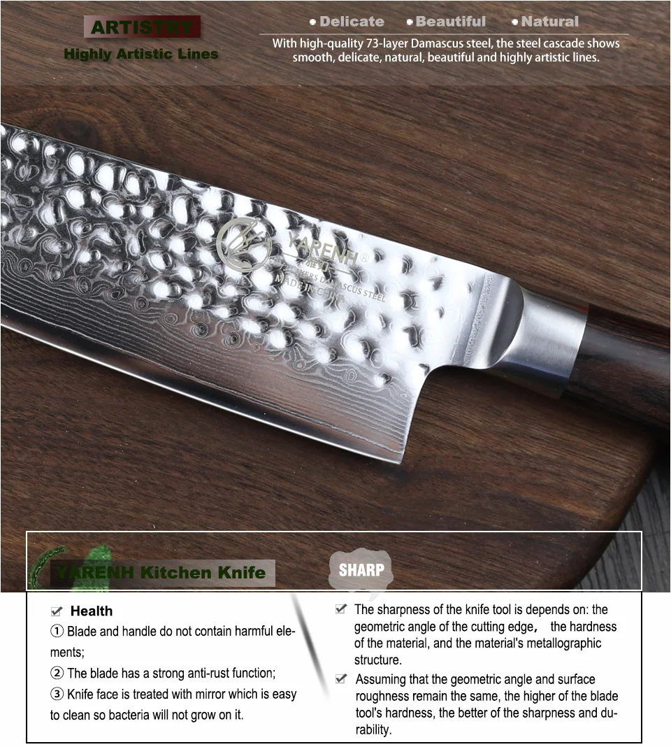 YARENH нож шеф-повара Jananese steel cue сталь 10 дюймов Дамасские кухонные ножи нож кухонные инструменты кухонные аксессуары