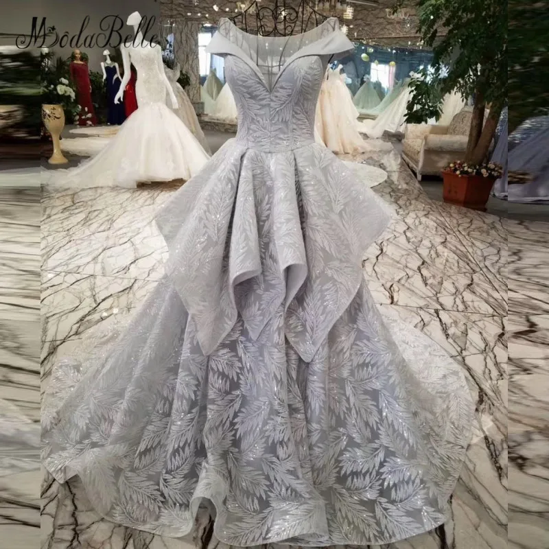 Модное арабское серое вечернее платье с блестками и вышивкой реальное фото 2018